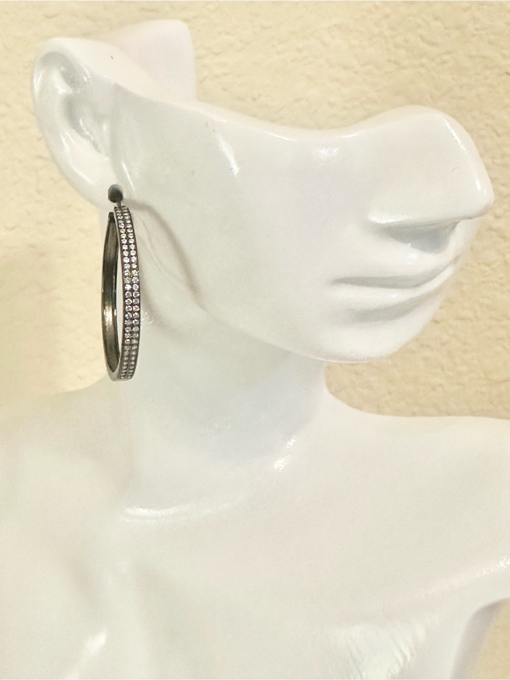 Gunmetal Crystal Hoop Earrings (Medium)